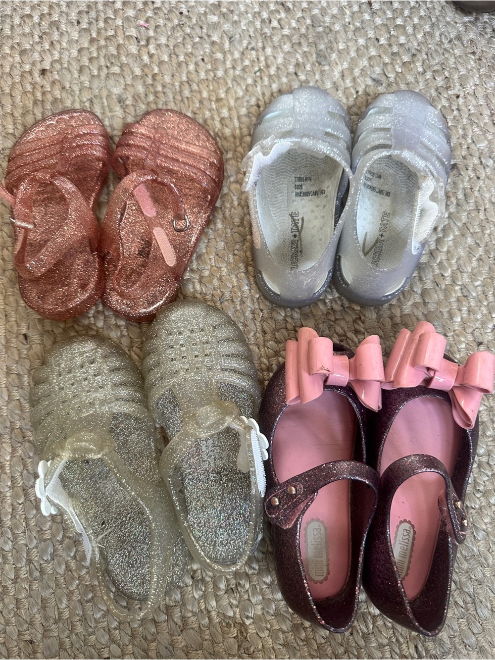 Mini Melissa Tucker Tate Summer Bundle Glitter Mary Jane Shoes with Bow Sz 7